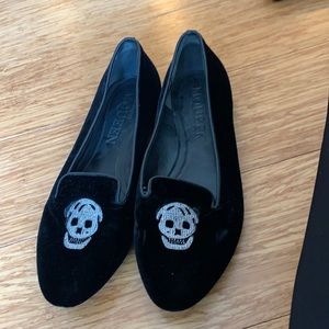 Alexander McQueen velvet skull smoking flat